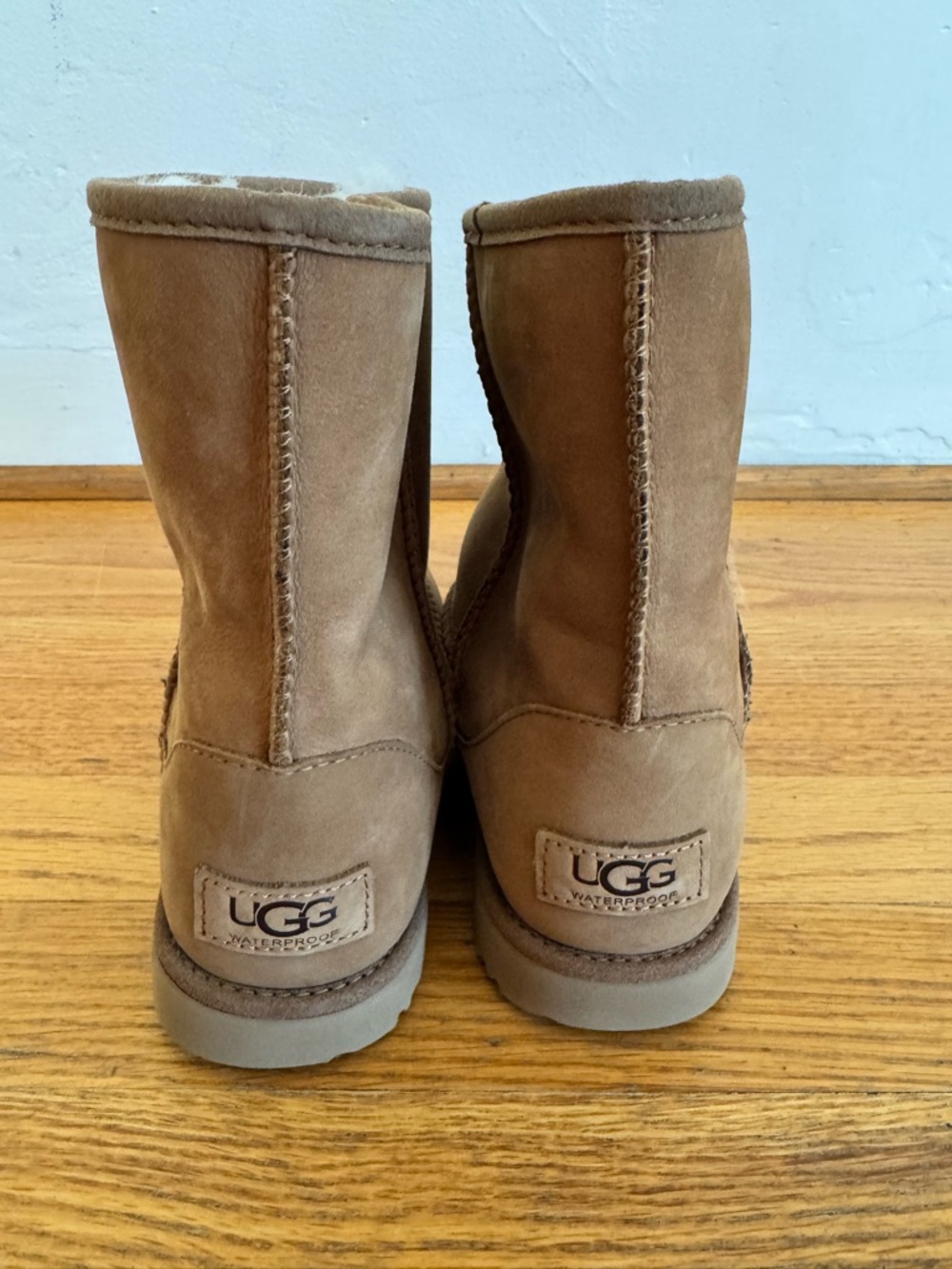 UGG Waterproof Short Shearling Boots in Chestnut Brown